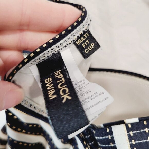 Niptuck Swimsuit One Piece Size 8 US Striped Black White Gold Multi-Fit Cup - Picture 7 of 9